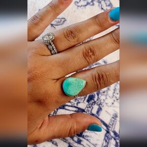 Teardrop Turquoise Sterling Silver Ring, Size 8